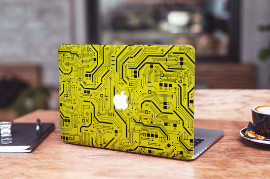Yellow Tech Circuit Matte Finish Laptop Skin
