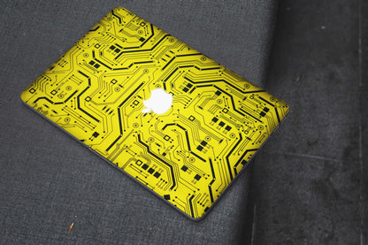 Yellow Tech Circuit Matte Finish Laptop Skin