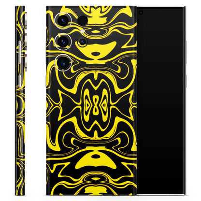 Yellow And Black Astract Liquid Matte Finish Latest Phone Skin