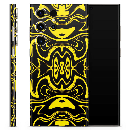 Yellow And Black Astract Liquid Matte Finish Latest Phone Skin
