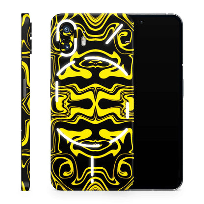 Yellow And Black Astract Liquid Matte Finish Latest Phone Skin