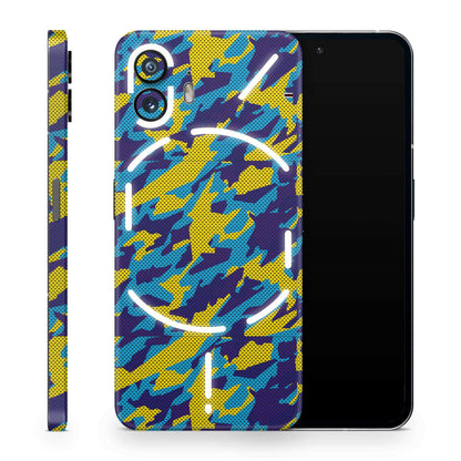 Yellow And Blue Camouflage Matte Finish Latest Phone Skin