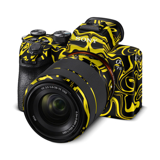 Yellow And Black Abstract Liquid Matte Finish Camera Skin