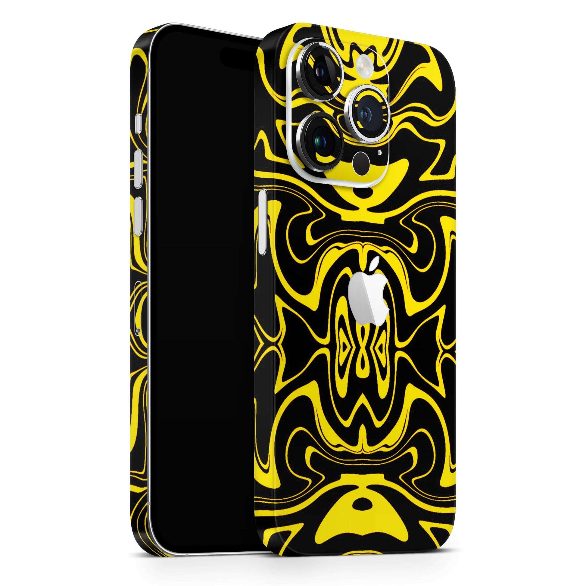 Yellow And Black Astract Liquid Matte Finish Latest Phone Skin