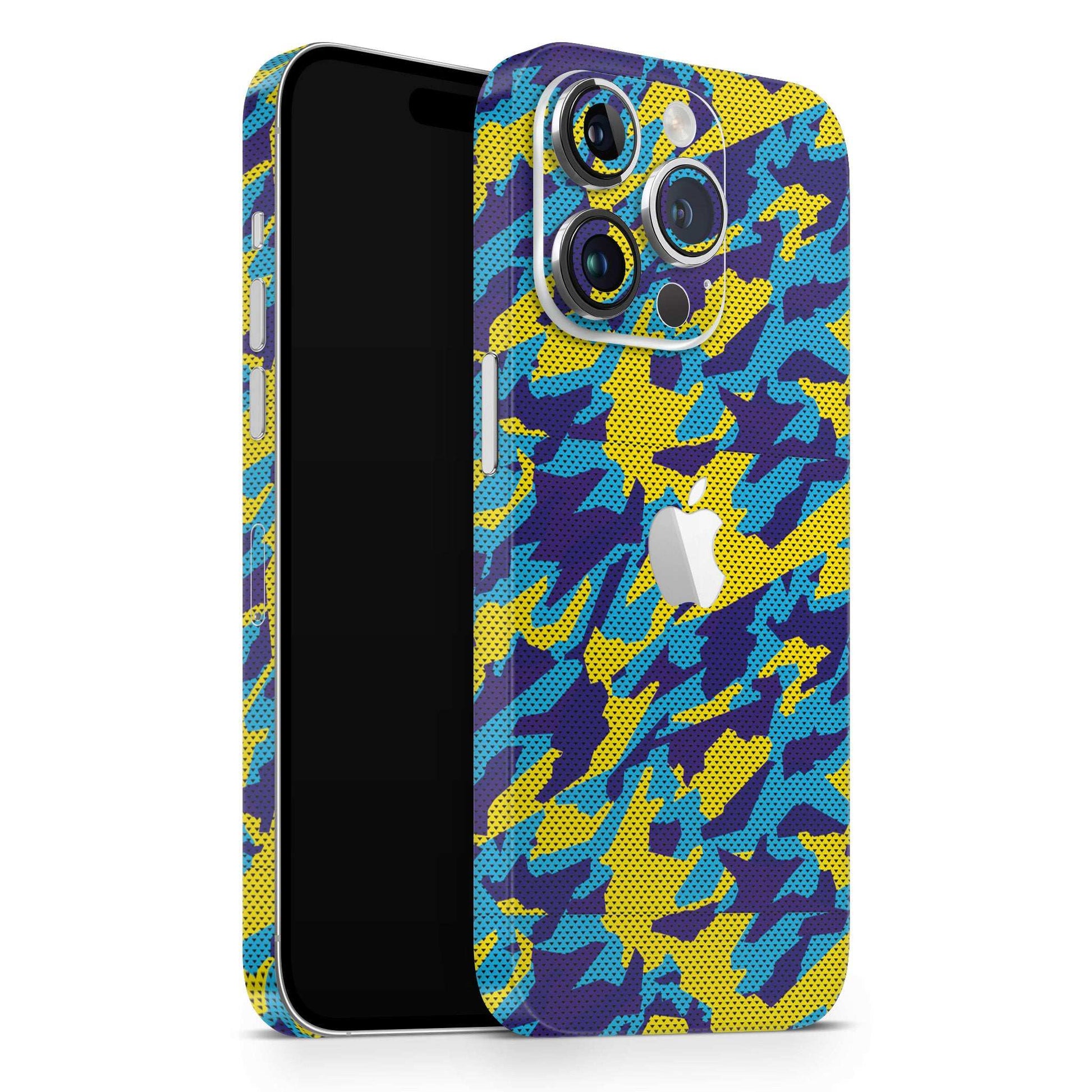 Yellow And Blue Camouflage Matte Finish Latest Phone Skin