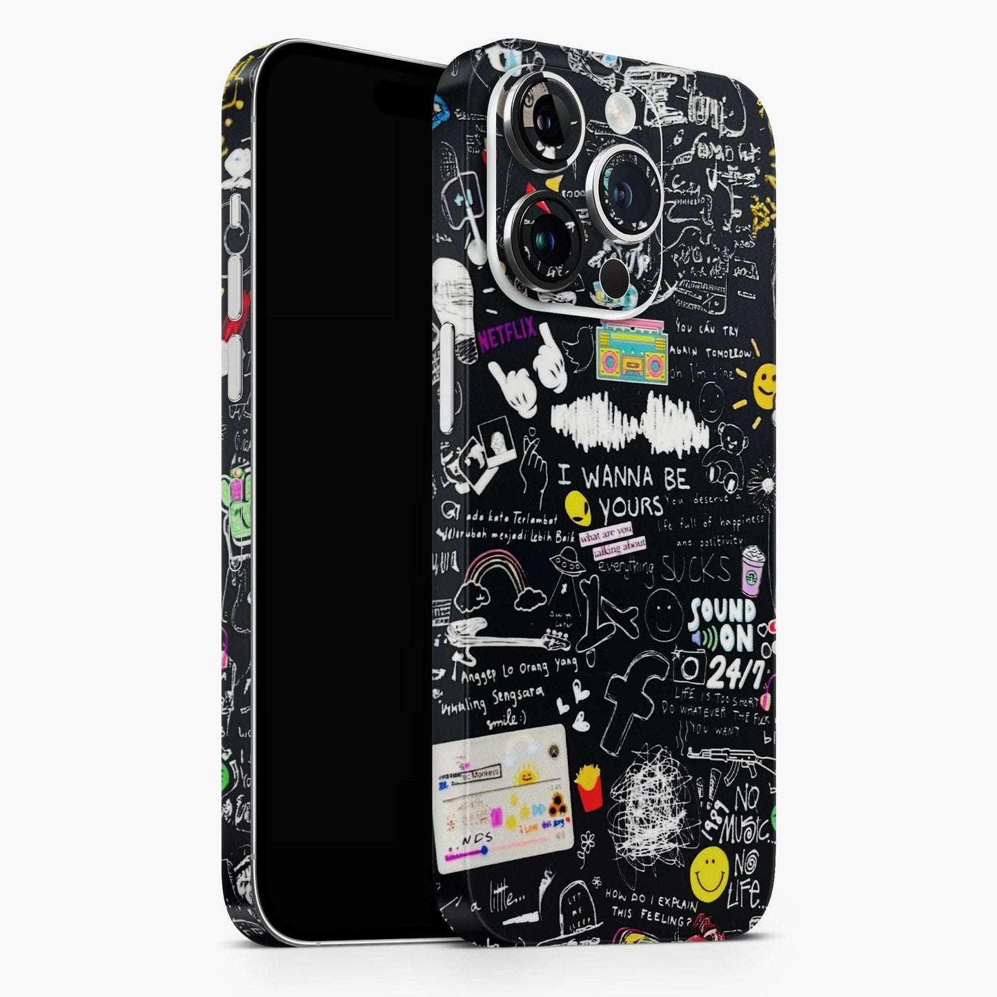 Black Creatives Doodles 3D Embossed Phone Skin