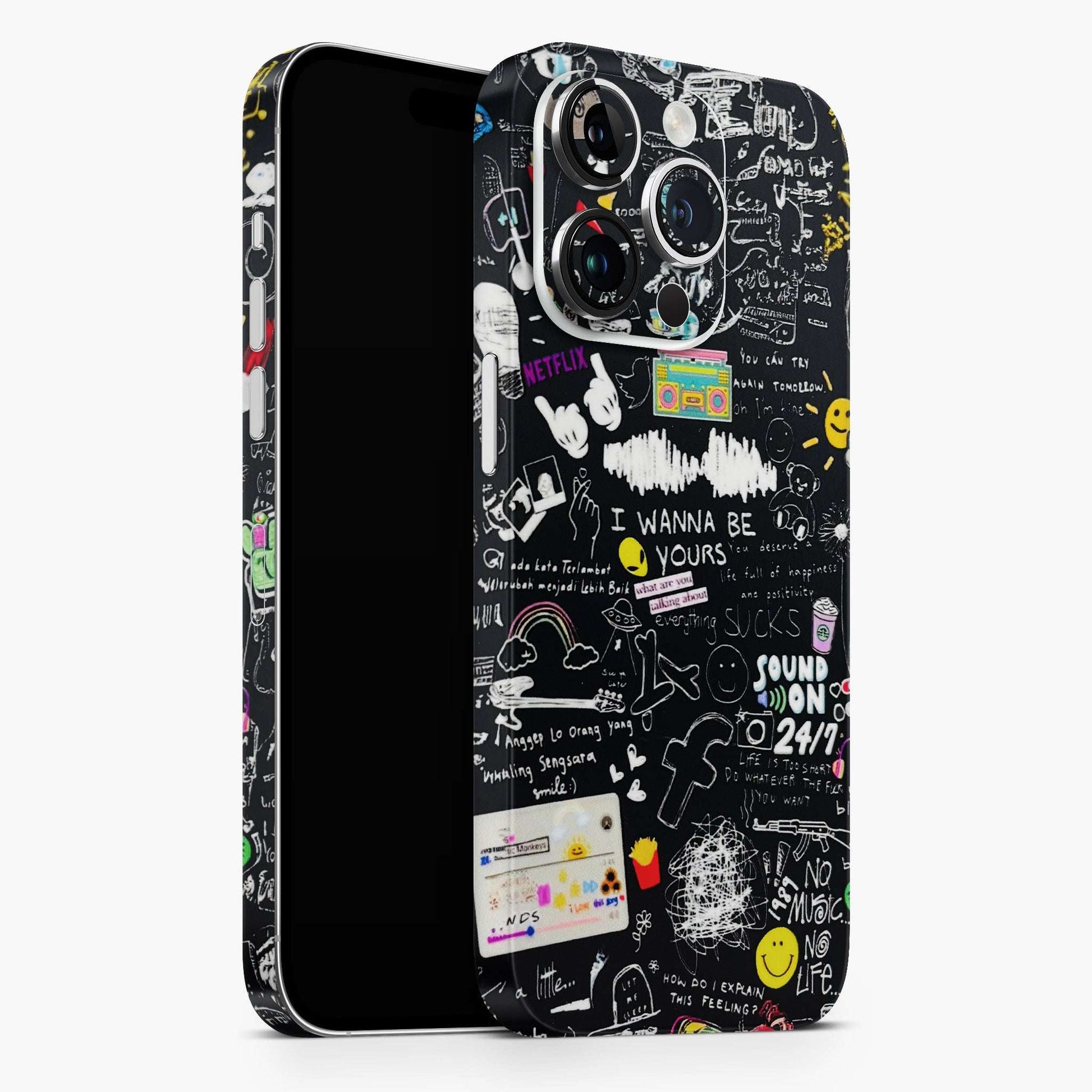 Black Creatives Doodles 3D Embossed Phone Skin