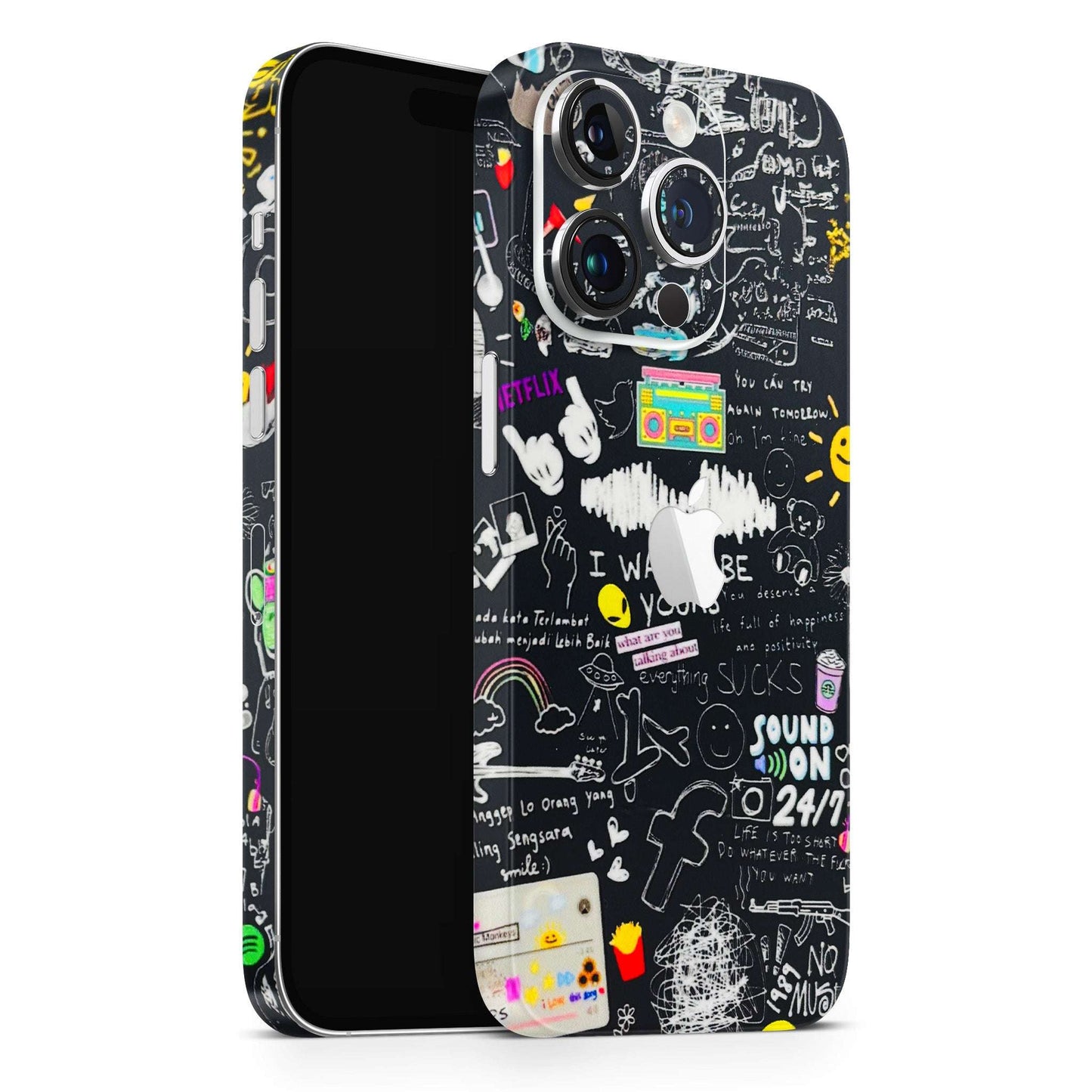 Black Creatives Doodles 3D Embossed Phone Skin