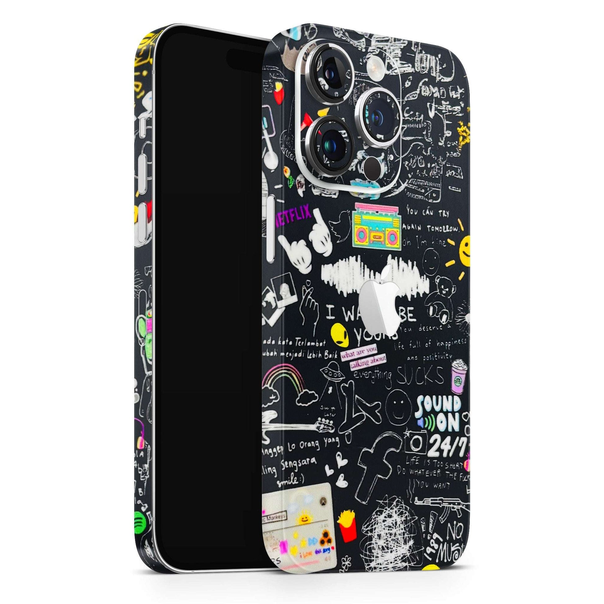 Black Creatives Doodles 3D Embossed Phone Skin