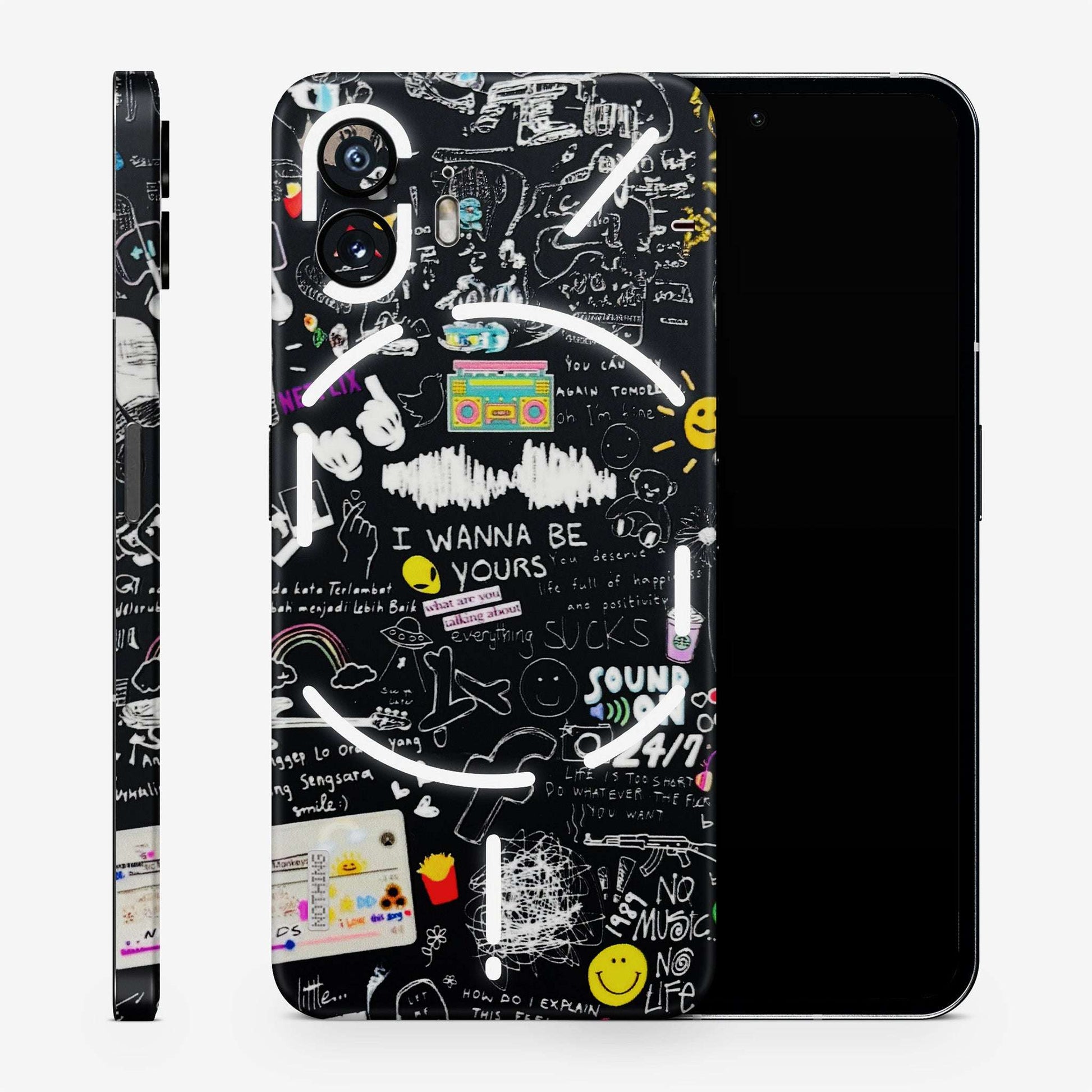 Black Creatives Doodles 3D Embossed Phone Skin