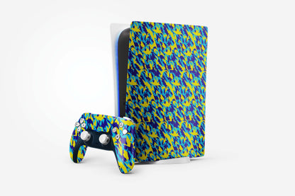 Yellow And Blue Camouflage Play Station 5 Matte Finish Skin