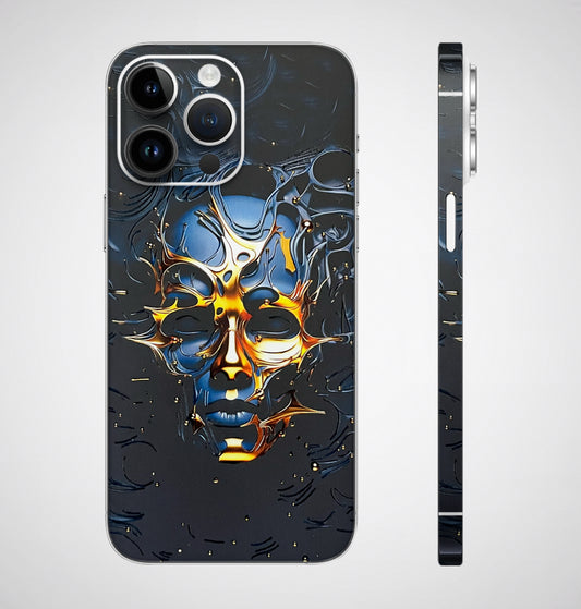 Blue & Gold Artistic Face 3D Embossed Phone Skin