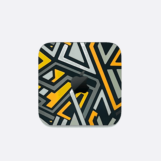 Yellow Grey Zig Zag Pattern Matte Finish Skin For Mac Mini M4/M2/M1